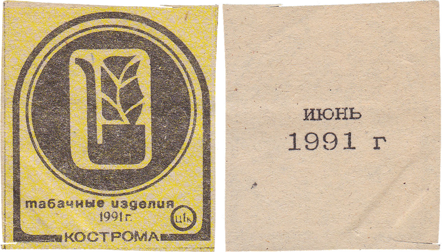 Талон (карточка) 1 Копейка. Табачные изделия. Июнь 1991 год. Кострома