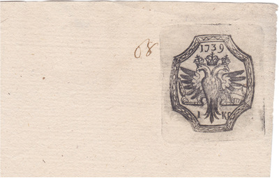 Угловое клеймо на гербовой бумаге 1 Копейка (1739 год)